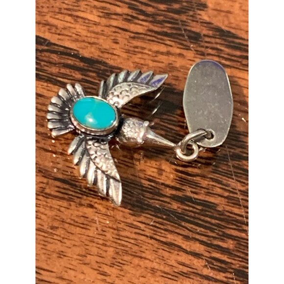 Sterling Silver Hummingbird Pendant With Turquoise Stone & "New Mexico" Tag - Picture 1 of 5